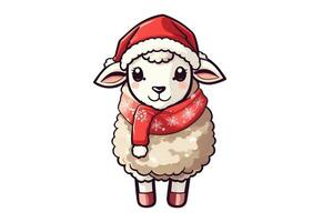 white sheep in santa hat graphic for christmas photo