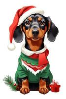 dachshund in santa hat isolated christmas artwork photo