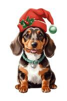 dachshund in santa hat isolated christmas artwork photo