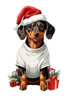 dachshund in santa hat isolated christmas artwork photo