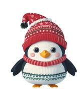 Navidad pingüino en un rojo invierno sombrero en un blanco antecedentes foto