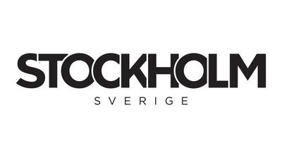 Stockholm in the Sweden emblem. The design features a geometric style, vector illustration with bold typography in a modern font. The graphic slogan lettering.