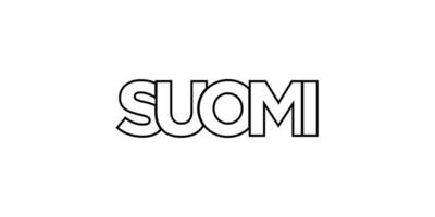 Suomi emblem. The design features a geometric style, vector illustration with bold typography in a modern font. The graphic slogan lettering.