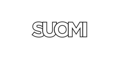 Suomi emblem. The design features a geometric style, vector illustration with bold typography in a modern font. The graphic slogan lettering.