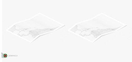 Set of two realistic map of Dominica with shadow. The flag and map of Dominica in isometric style. vector