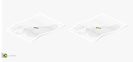 Set of two realistic map of Guyana with shadow. The flag and map of Guyana in isometric style. vector