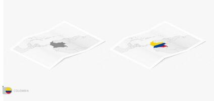 Set of two realistic map of Colombia with shadow. The flag and map of Colombia in isometric style. vector