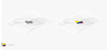 Set of two realistic map of Colombia with shadow. The flag and map of Colombia in isometric style. vector