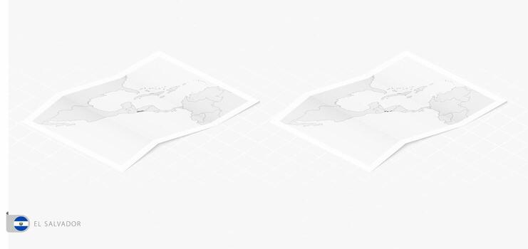 Set of two realistic map of El Salvador with shadow. The flag and map of El Salvador in isometric style. vector