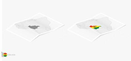 Set of two realistic map of Bolivia with shadow. The flag and map of Bolivia in isometric style. vector