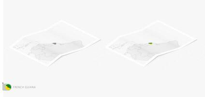 Set of two realistic map of French Guiana with shadow. The flag and map of French Guiana in isometric style. vector