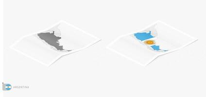 Set of two realistic map of Argentina with shadow. The flag and map of Argentina in isometric style. vector