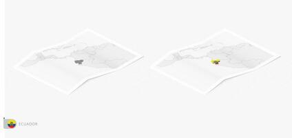 Set of two realistic map of Ecuador with shadow. The flag and map of Ecuador in isometric style. vector