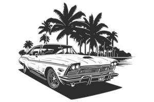 Classic american car style. Vintage vehicle vector illustration. Modern print design of retro machine.