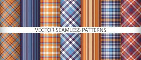 Set seamless texture fabric. Tartan textile pattern. Vector background check plaid.