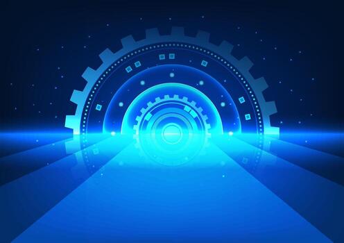Large gear has a large walkway. It represents the entrance into the world of technology. that is constantly evolving to provide access to information learning from technology vector