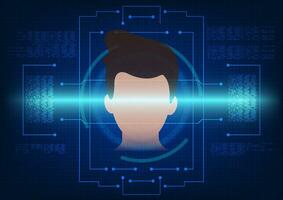 facial exploración tecnología con tecnológico elementos y numérico código medios de comunicación tecnología seguridad sistema ese usos facial identidad exploración a entrar el datos sistema vector