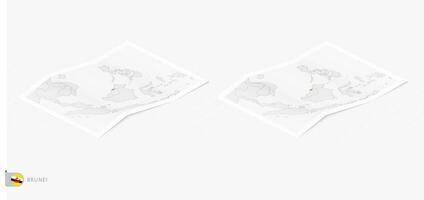 Set of two realistic map of Brunei with shadow. The flag and map of Brunei in isometric style. vector