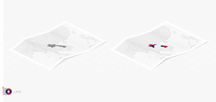 Set of two realistic map of Laos with shadow. The flag and map of Laos in isometric style. vector