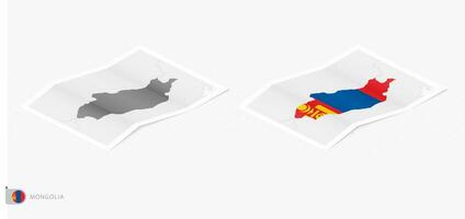 Set of two realistic map of Mongolia with shadow. The flag and map of Mongolia in isometric style. vector