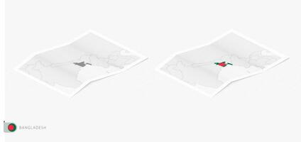 Set of two realistic map of Bangladesh with shadow. The flag and map of Bangladesh in isometric style. vector