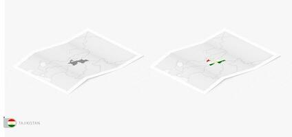Set of two realistic map of Tajikistan with shadow. The flag and map of Tajikistan in isometric style. vector