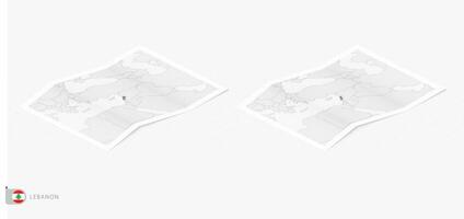 Set of two realistic map of Lebanon with shadow. The flag and map of Lebanon in isometric style. vector