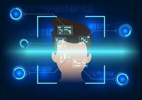 Facial scanning technology with technological elements and numerical code Media technology security system that uses facial identity scanning to enter the data system vector