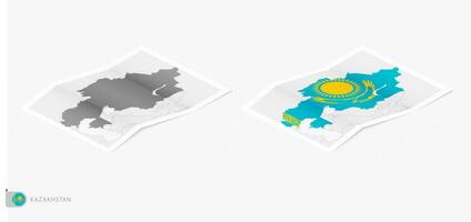 conjunto de dos realista mapa de Kazajstán con sombra. el bandera y mapa de Kazajstán en isométrica estilo. vector