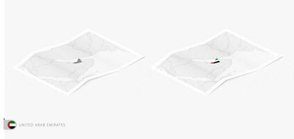 Set of two realistic map of United Arab Emirates with shadow. The flag and map of United Arab Emirates in isometric style. vector