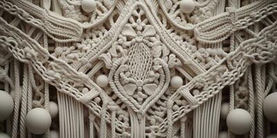 Generative AI, Close-up of hand made macrame texture photo