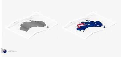 Set of two realistic map of Australia with shadow. The flag and map of Australia in isometric style. vector