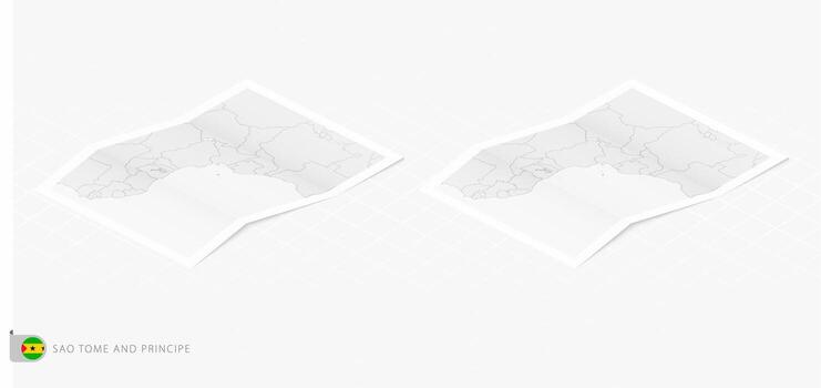 Set of two realistic map of Sao Tome and Principe with shadow. The flag and map of Sao Tome and Principe in isometric style. vector