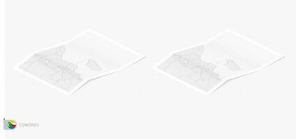 Set of two realistic map of Comoros with shadow. The flag and map of Comoros in isometric style. vector