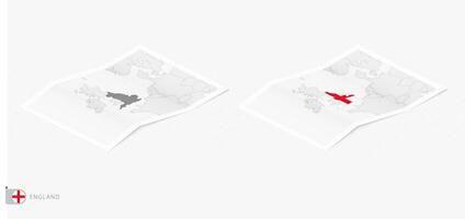 Set of two realistic map of England with shadow. The flag and map of England in isometric style. vector