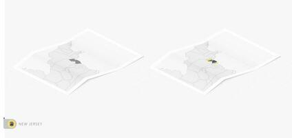 Set of two realistic map of New Jersey with shadow. The flag and map of New Jersey in isometric style. vector