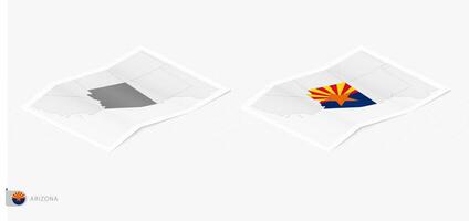 Set of two realistic map of Arizona with shadow. The flag and map of Arizona in isometric style. vector