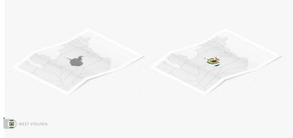 Set of two realistic map of West Virginia with shadow. The flag and map of West Virginia in isometric style. vector