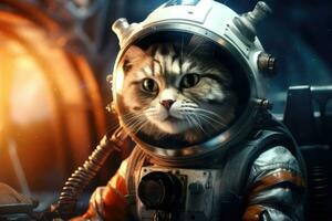 Astronaut cat in a spacesuit. Portrait of a cat in space, cat astronaut in a spacesuit on a Science fiction concept, AI Generated photo