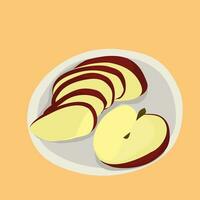 Sliced Red Apple on a Plate Vector Illustration