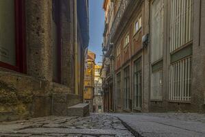 Scene of a deserted street in downtown Porto in the morning photo