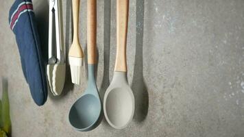 wooden cutlery forks and spoon hanging at kitchen video