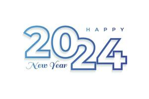 Happy New Year 2024 text banner in modern line style for greeting card vector