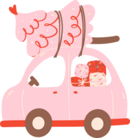 Cute Pink Christmas car with pine tree and gifts png