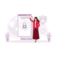 candado y estrella símbolo en un Teléfono móvil pantalla. general datos proteccion regulación, gdpr. general intimidad concepto. tendencia moderno vector plano ilustración