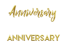 Word Anniversary written in 2 different styles with Shiny Metallic gold color, Transparent Background png