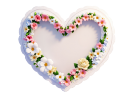 White heart shaped frame decorated with colorful flowers on transparent background.Generative AI. png