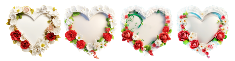 White heart shaped frame decorated with colorful flowers on transparent background.Generative AI. png