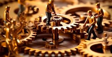 Mechanism, gears and cogs at work. Industrial equipment - AI generated image photo