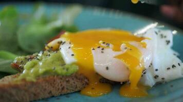 smakelijk vers geroosterd brood met avocado en ei video